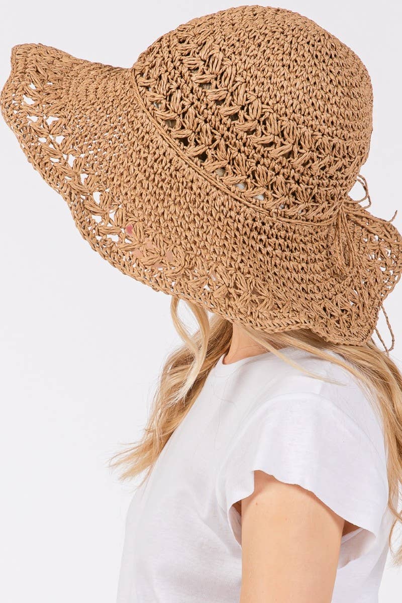 Crochet Knit Straw Sun Hat