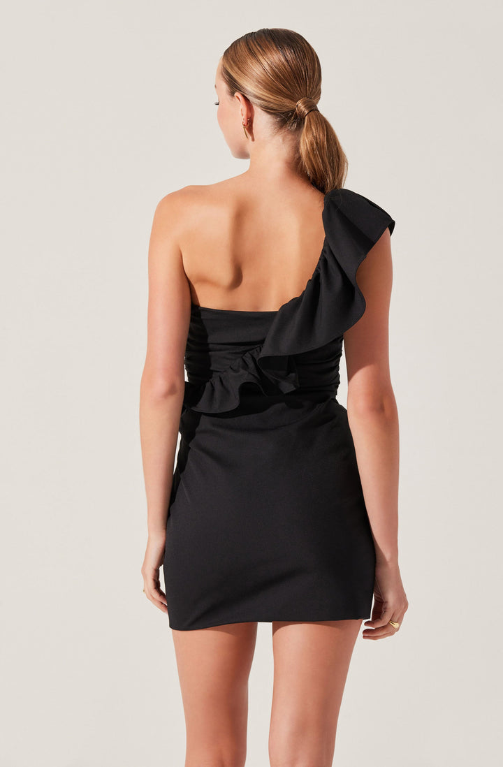 CAMILLA RUFFLE SHOULDER DRESS