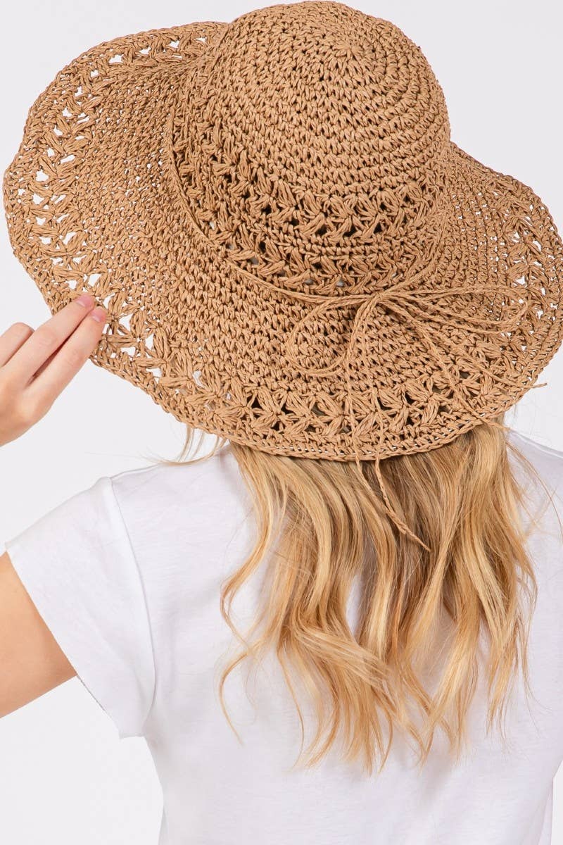 Crochet Knit Straw Sun Hat