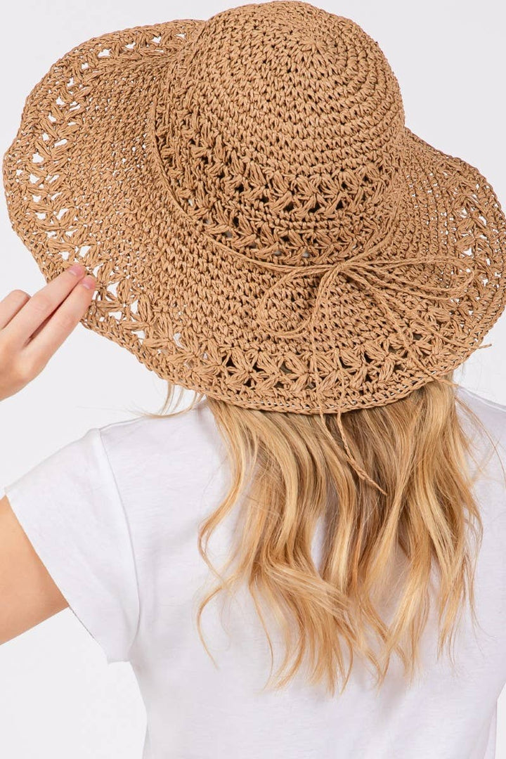 Crochet Knit Straw Sun Hat