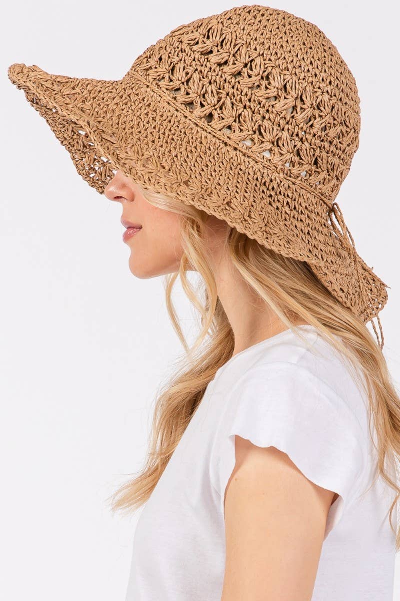 Crochet Knit Straw Sun Hat