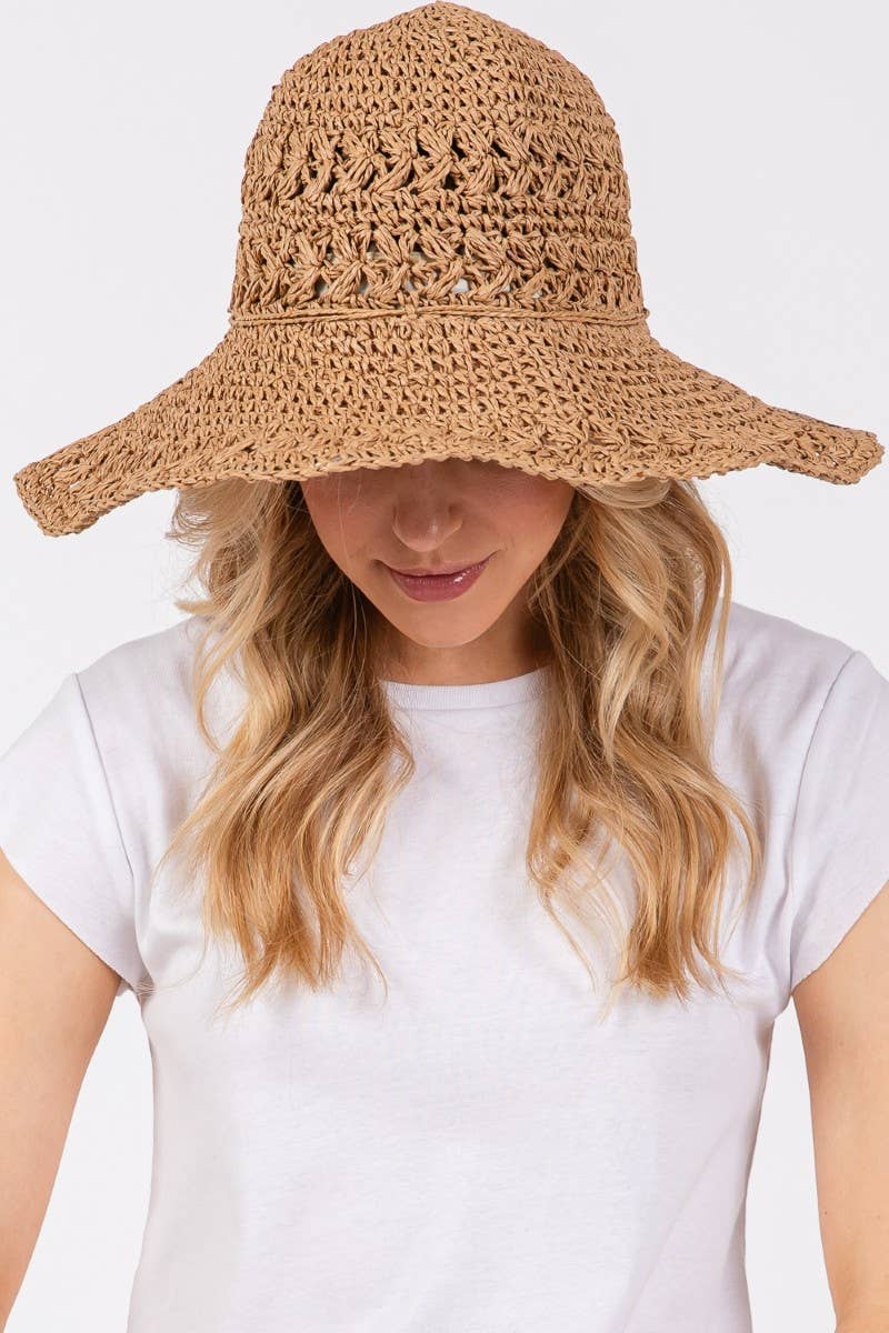 Crochet Knit Straw Sun Hat