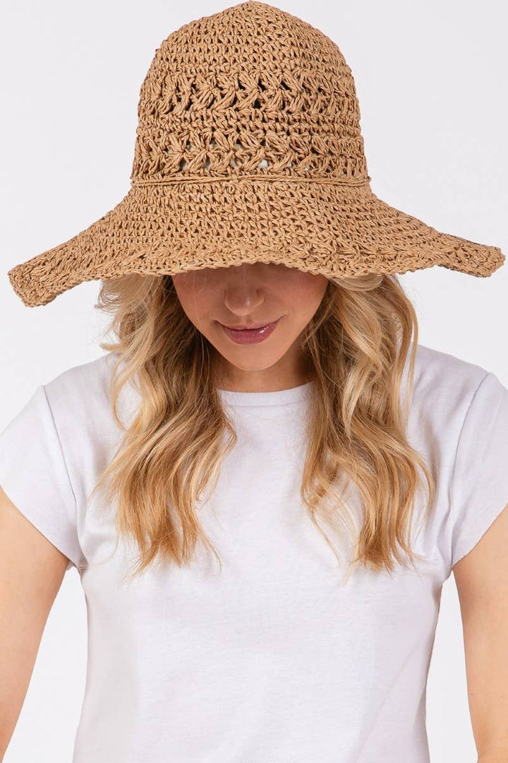 Crochet Knit Straw Sun Hat