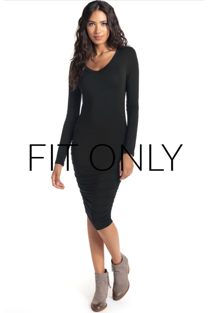 L/S V NECK SHIRRED DRESS