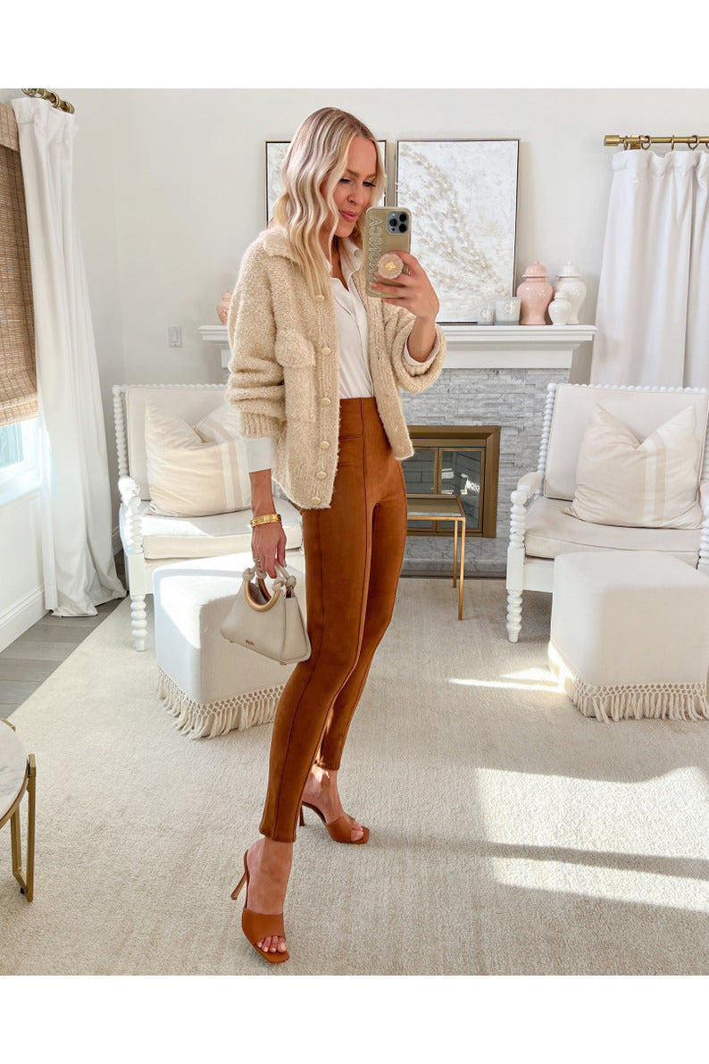 FAUX SUEDE LEGGINGS // CARAMEL