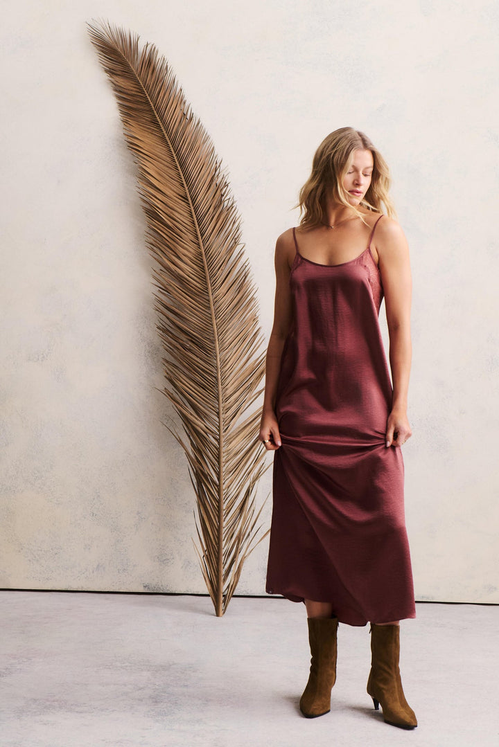 LIQUID SATIN LACE SLIP DRESS