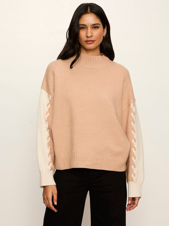 COLOR BLOCK MOCK NECK PULLOVER