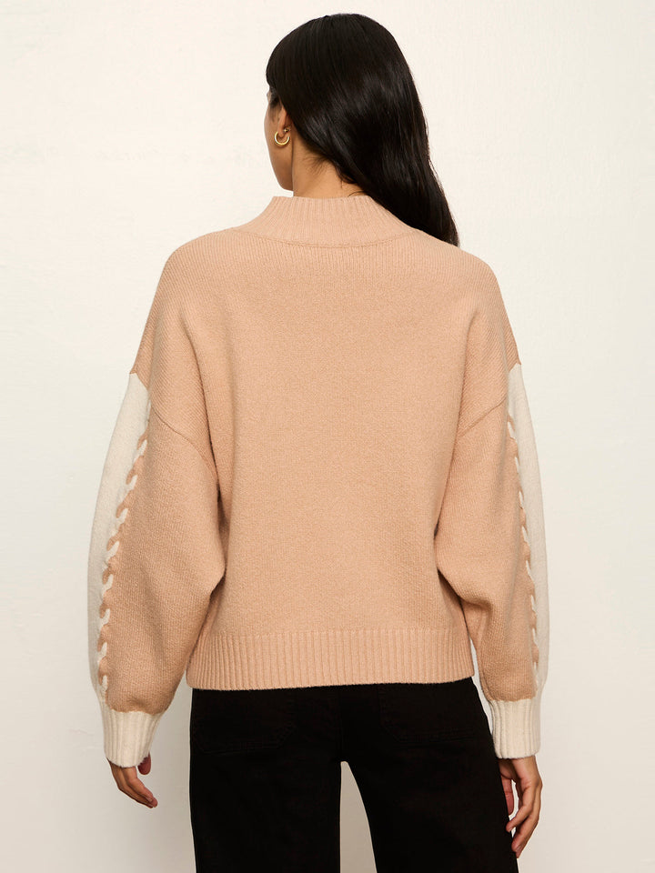 COLOR BLOCK MOCK NECK PULLOVER