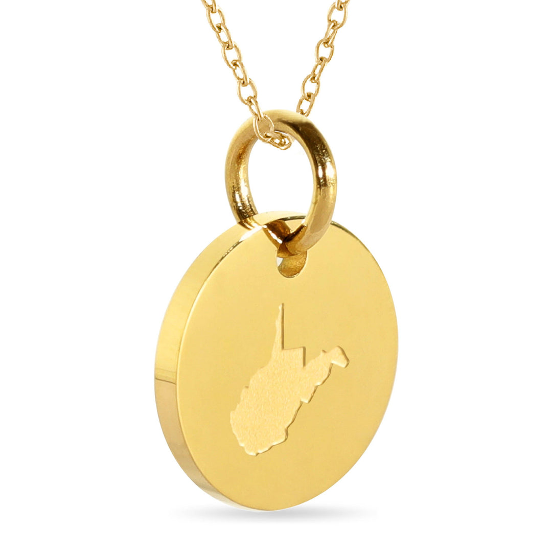 West Virginia Map Engraved Charm Necklace - 18K Gold Plate
