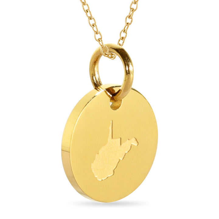 West Virginia Map Engraved Charm Necklace - 18K Gold Plate