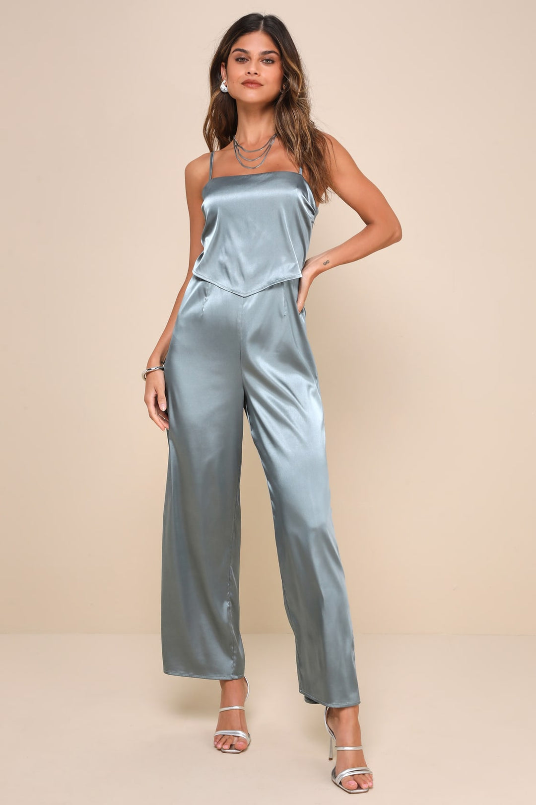 SATIN TIE BACK JUMPSUIT