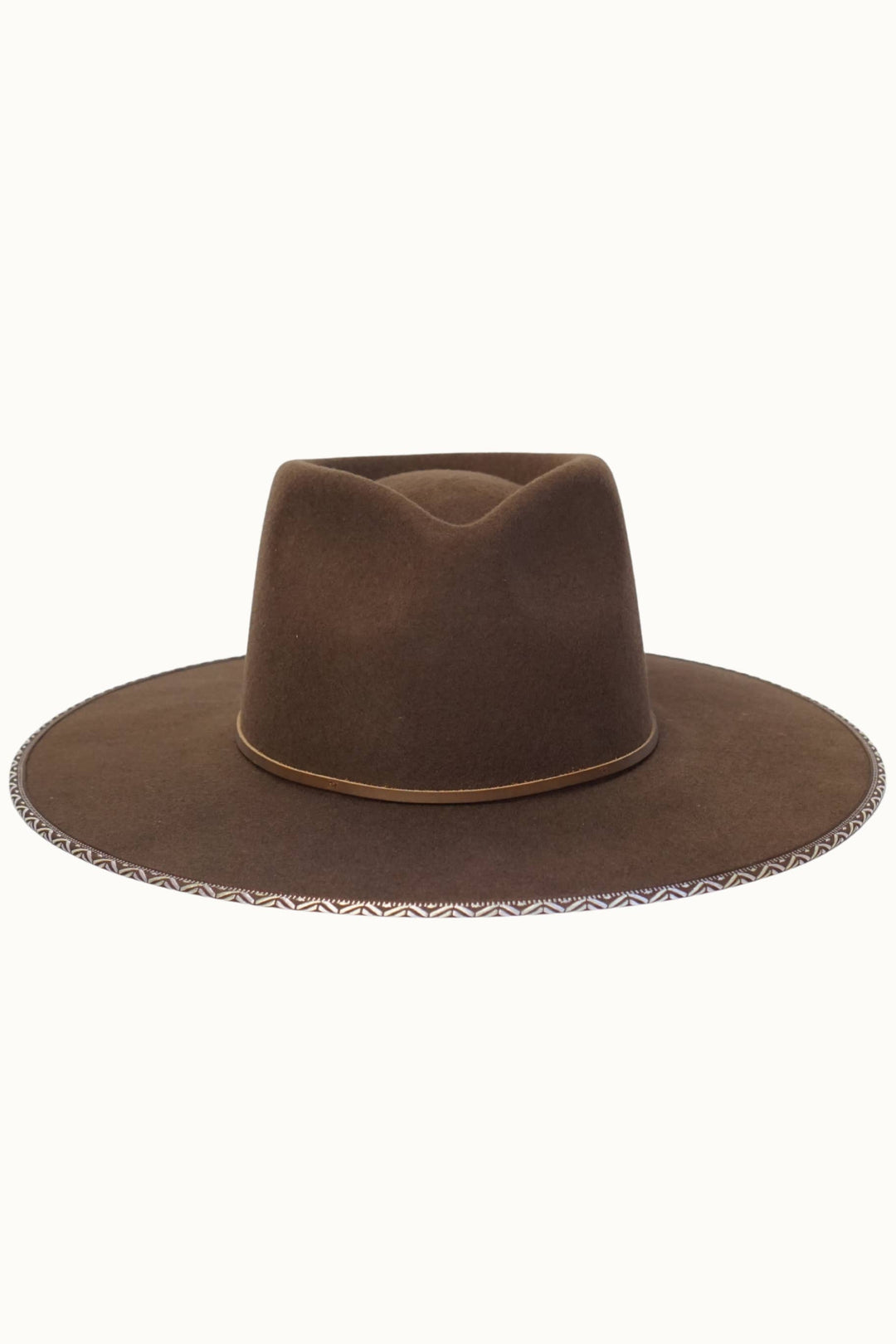 AVRIL - 100% Wool Felt Rancher, Tribal Cocoa Band, Brown