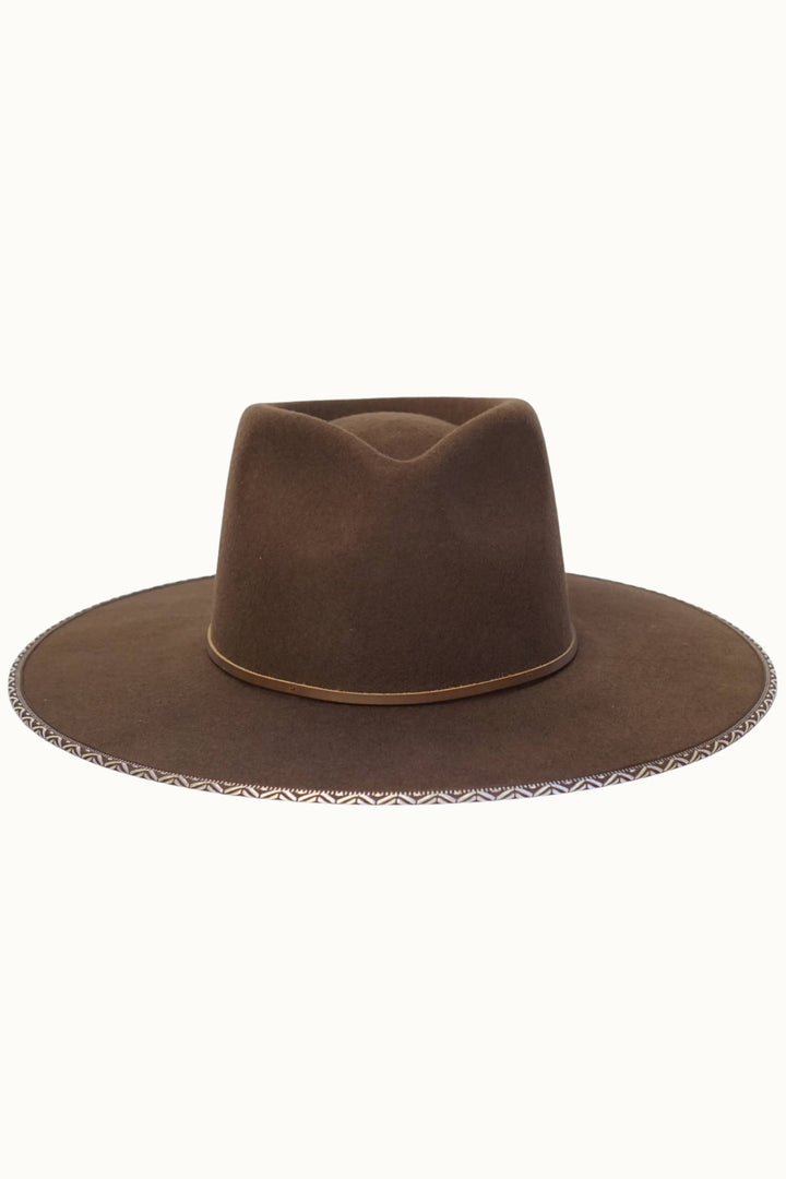AVRIL - 100% Wool Felt Rancher, Tribal Cocoa Band, Brown