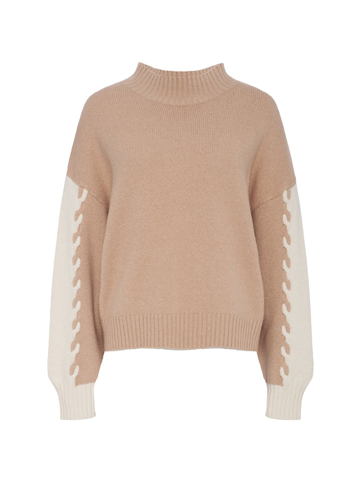 COLOR BLOCK MOCK NECK PULLOVER