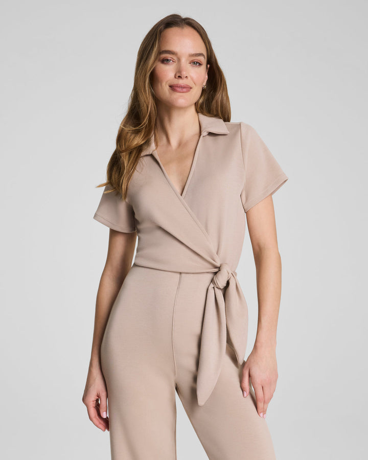 COLLARED TIE-WAIST JUMPSUIT