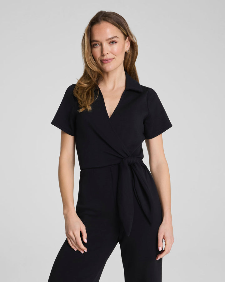 COLLARED TIE-WAIST JUMPSUIT