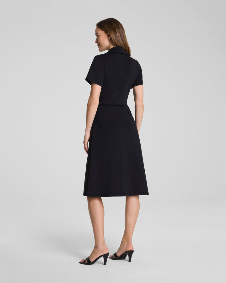 COLLARED TIE-WAIST MIDI DRESS
