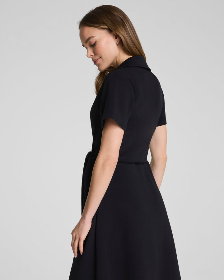 COLLARED TIE-WAIST MIDI DRESS