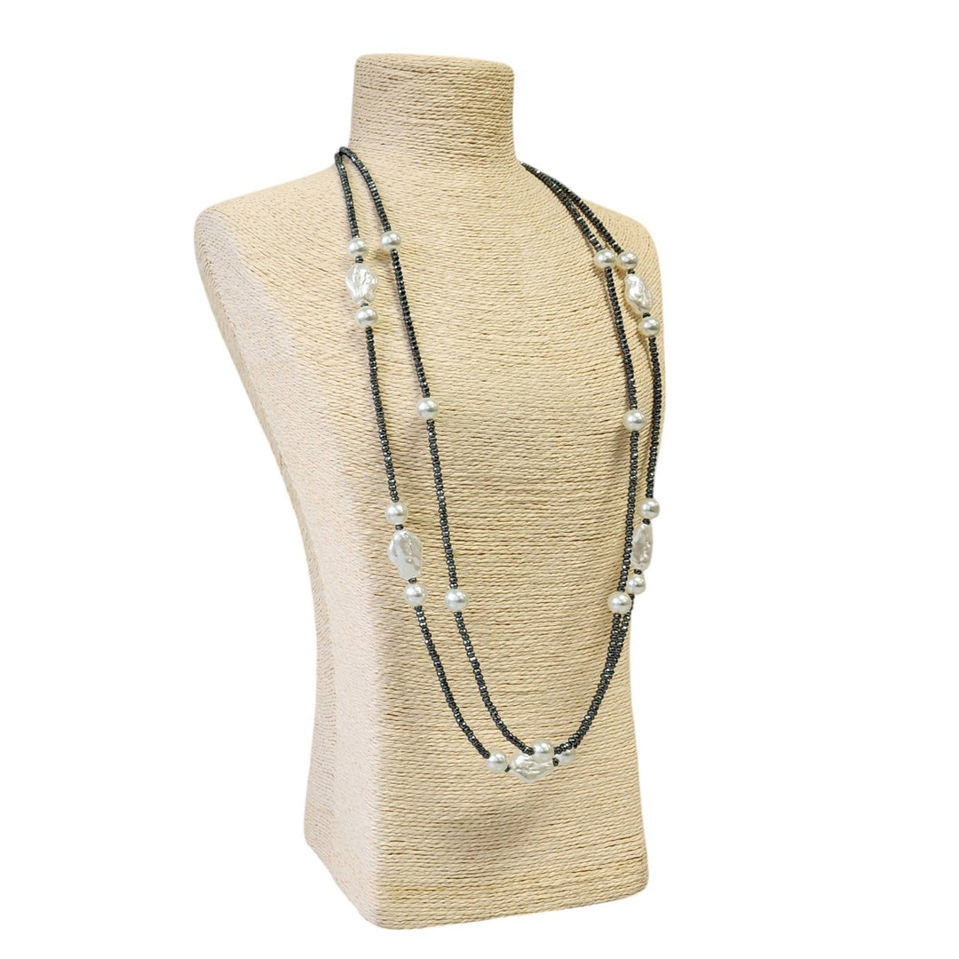 HERA HEMATITE & PEARL NECKLACE