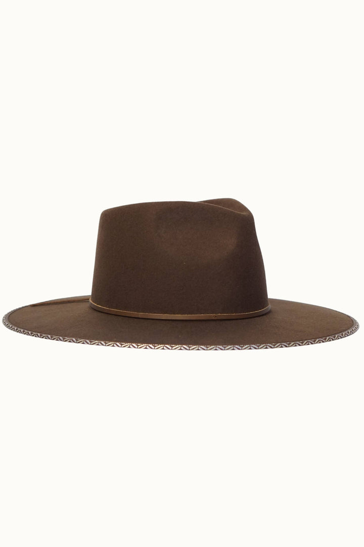 AVRIL - 100% Wool Felt Rancher, Tribal Cocoa Band, Brown
