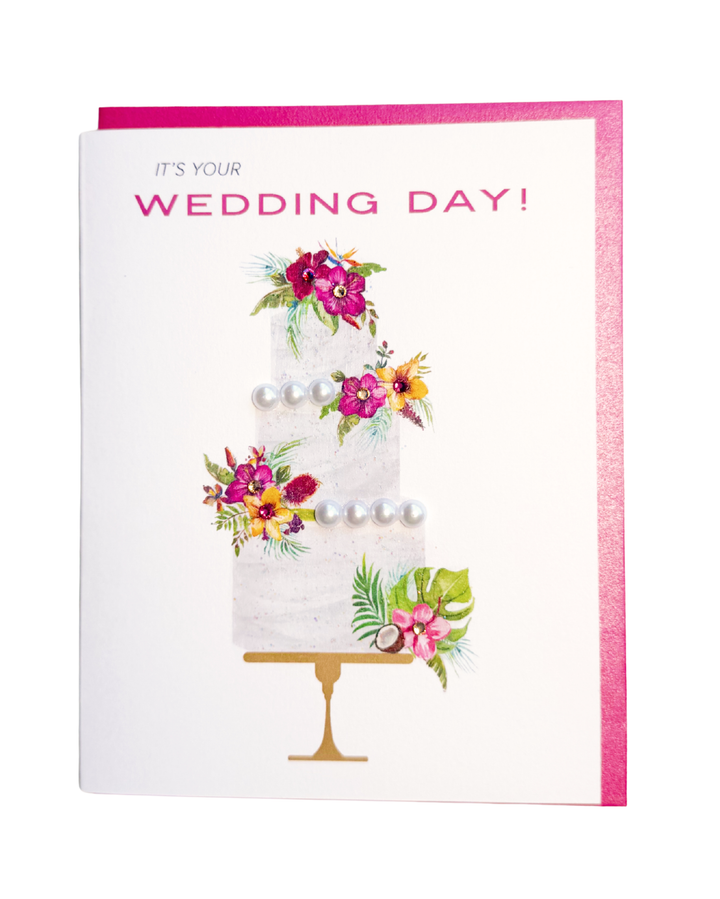'Paradise Love' Tropical Wedding Cake Greeting Card