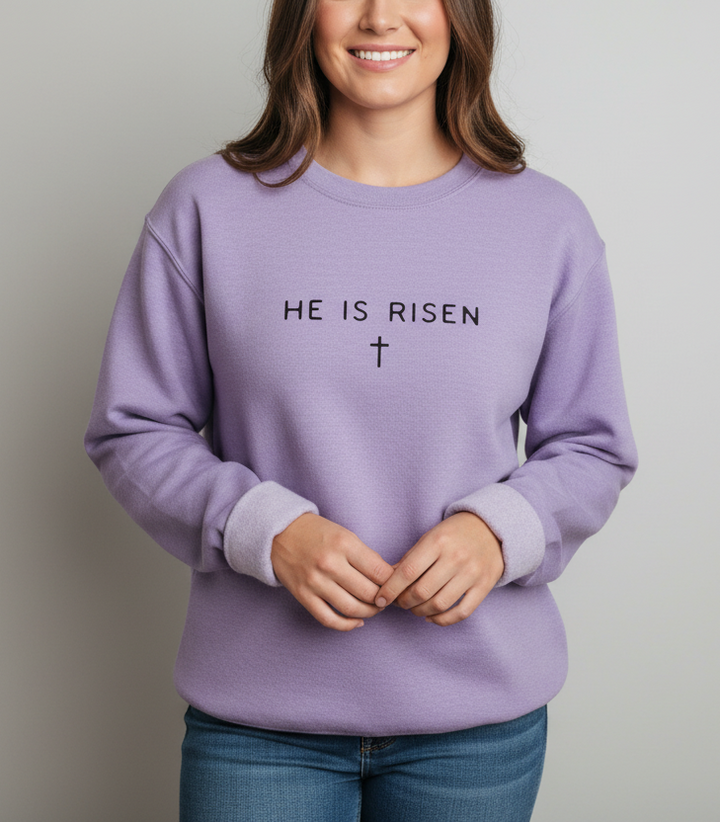 HE IS RISEN LILAC SWEATSHIRT