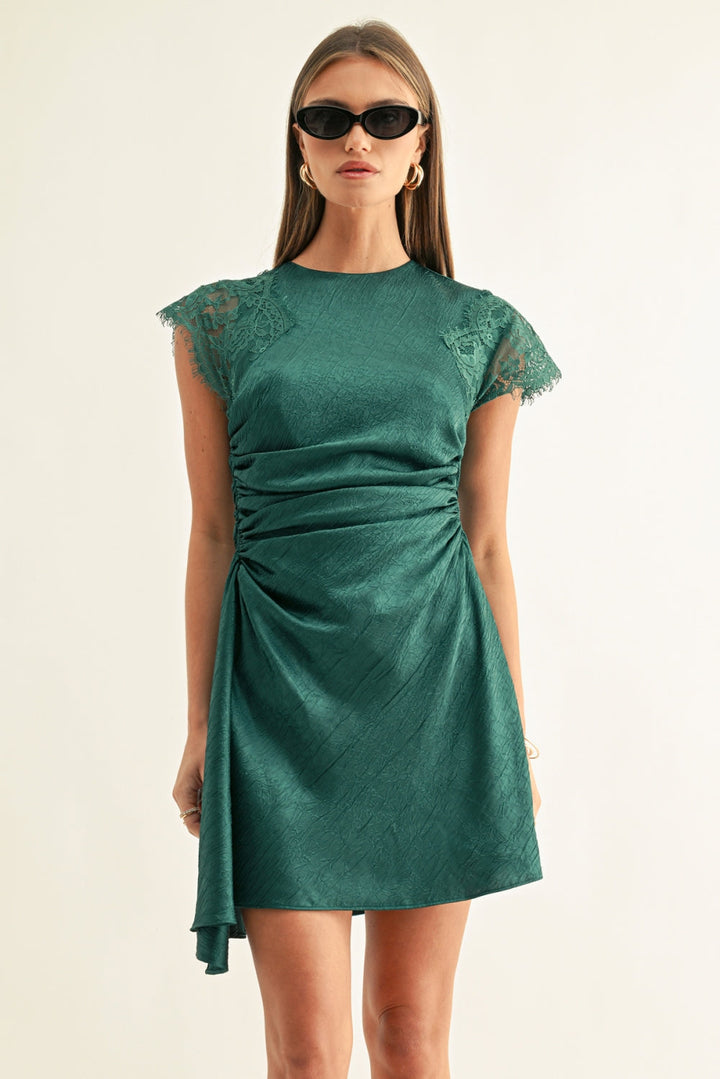 JORDYN ASYMMETRIC RUCHED MINI DRESS