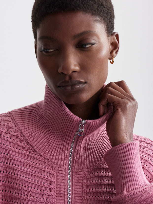TARA POINTELLE HALF ZIP KNIT
