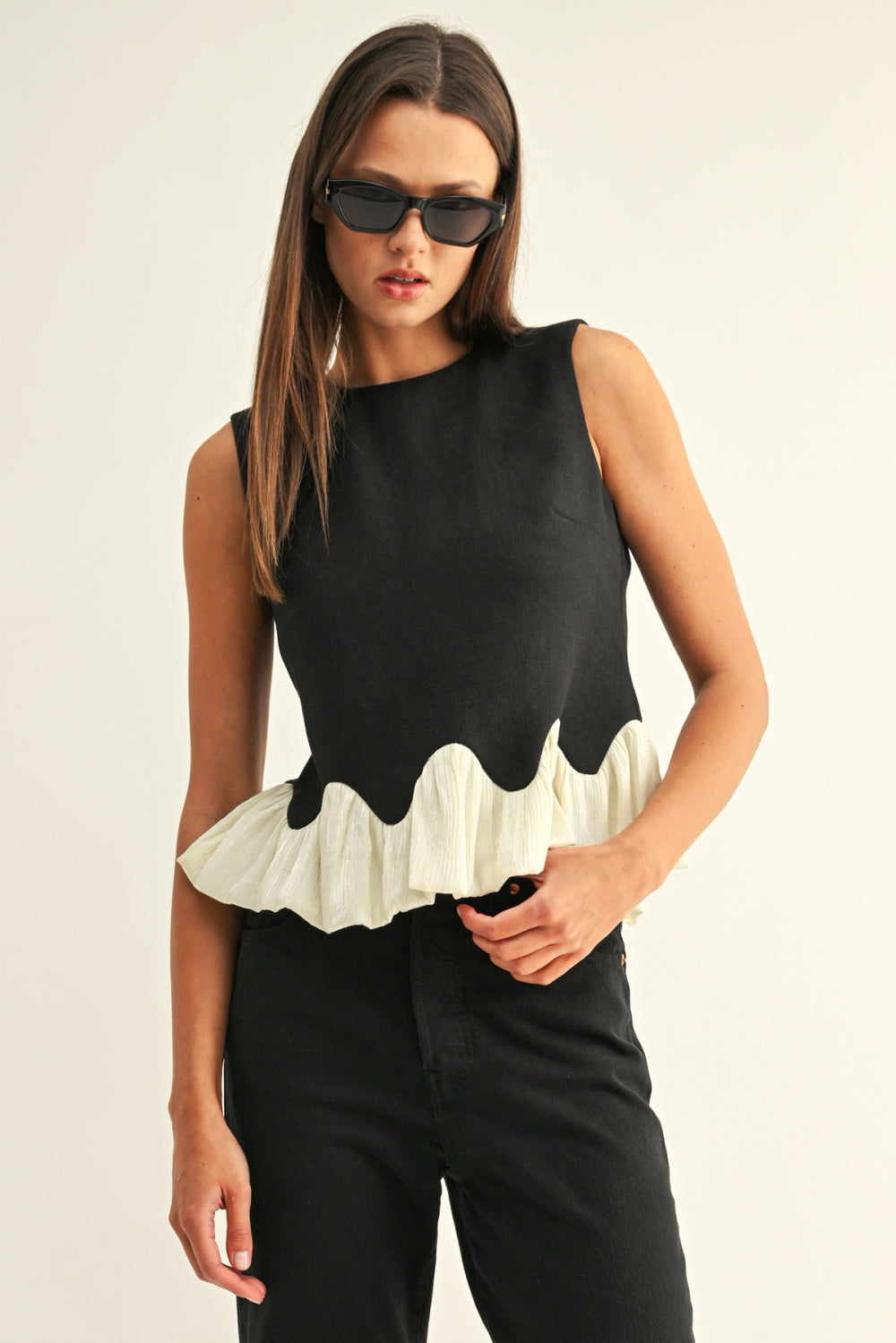COLEEN CONTRAST BUBBLE HEM SLEEVELESS TOP