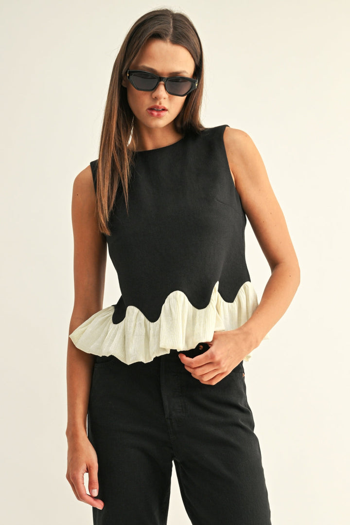 COLEEN CONTRAST BUBBLE HEM SLEEVELESS TOP