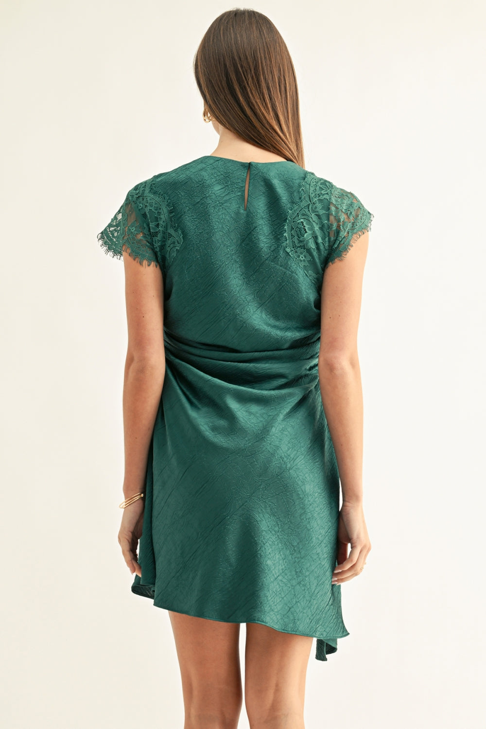 JORDYN ASYMMETRIC RUCHED MINI DRESS