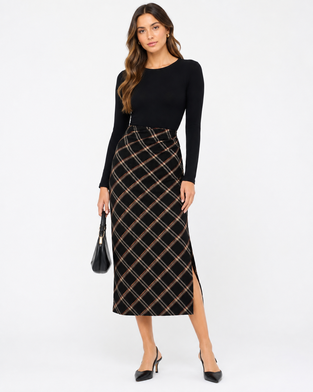 COLETTE RUCHED PLAID SKIRT