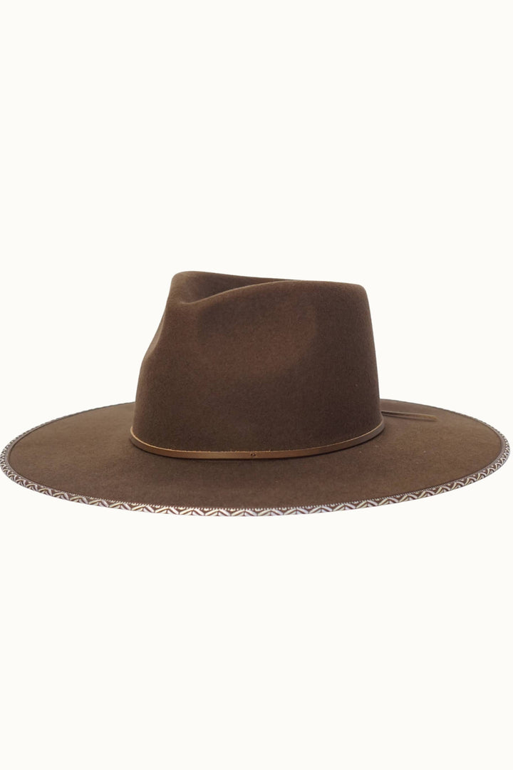 AVRIL - 100% Wool Felt Rancher, Tribal Cocoa Band, Brown