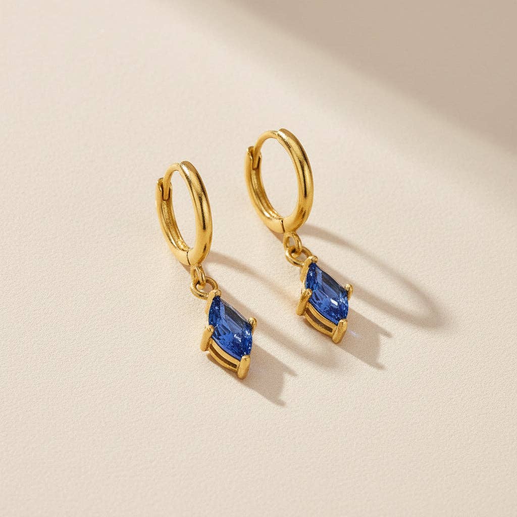 Navy Crystal Huggie Hoops
