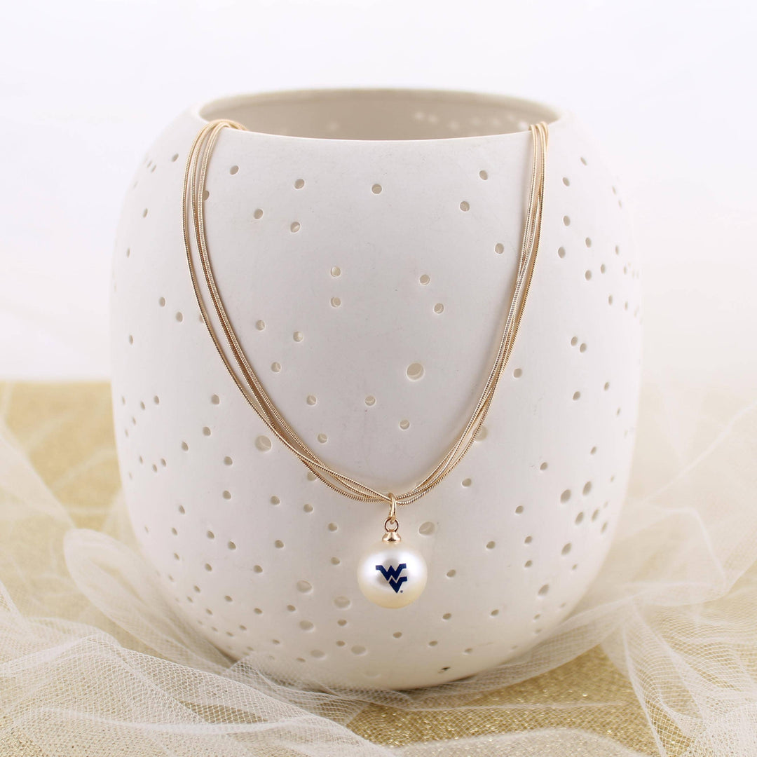 West Virginia Gold & Pearl Logo 3-Strand Necklace