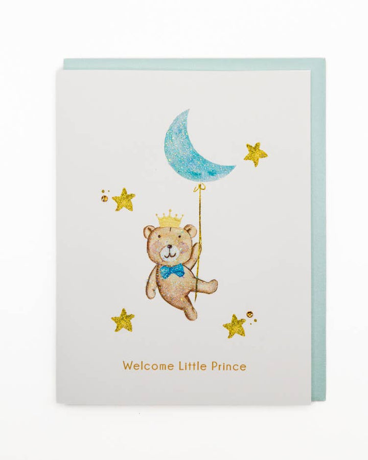 'Sweet Little Prince' Teddy Bear New Baby Greeting Card