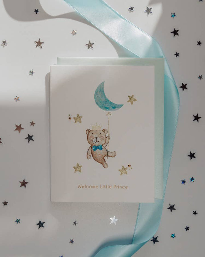 'Sweet Little Prince' Teddy Bear New Baby Greeting Card
