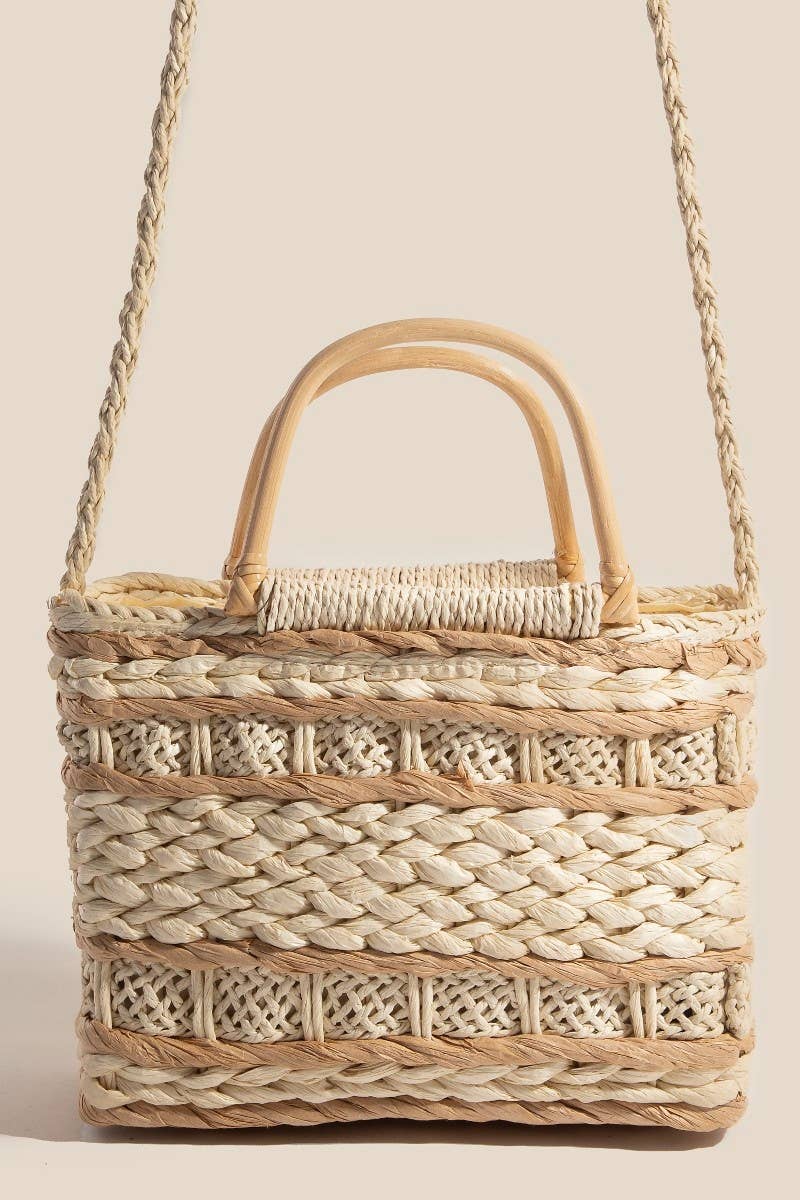 Wood Handle Square Braided Handbag