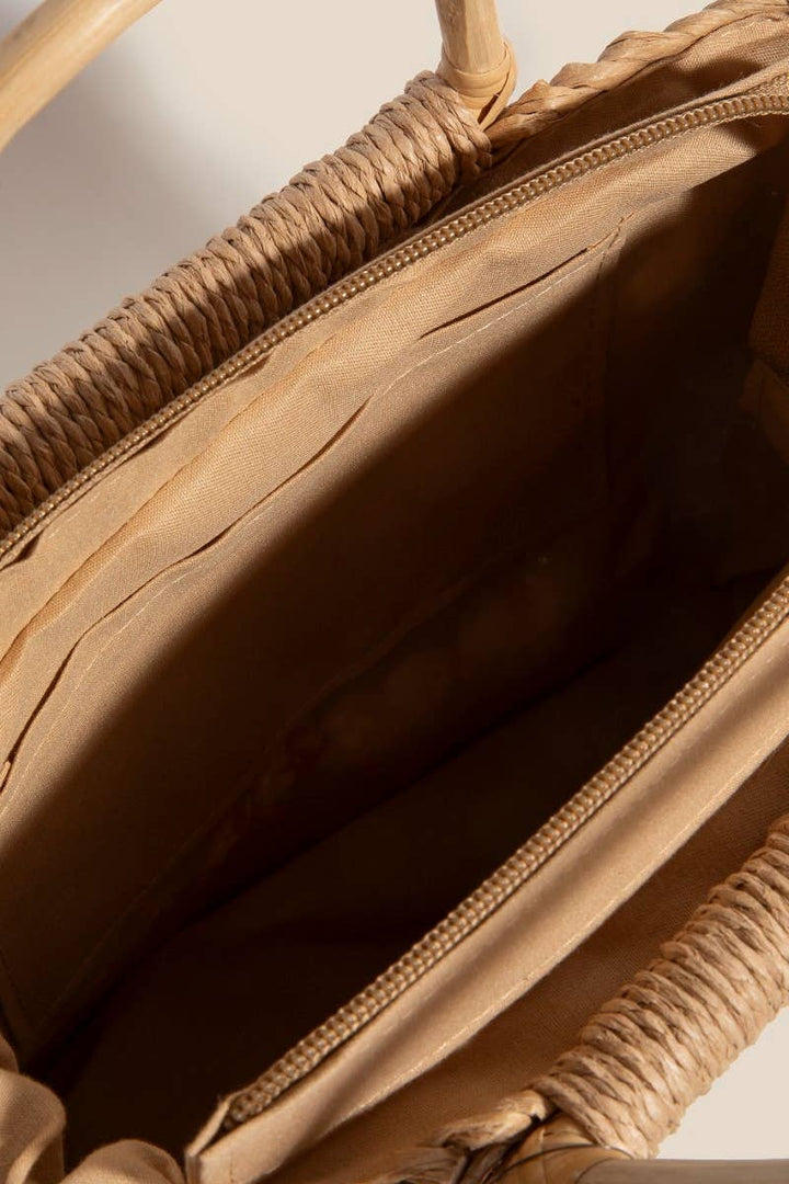 Wood Handle Square Braided Handbag