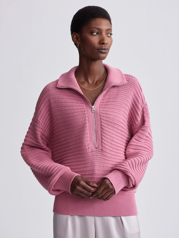 TARA POINTELLE HALF ZIP KNIT