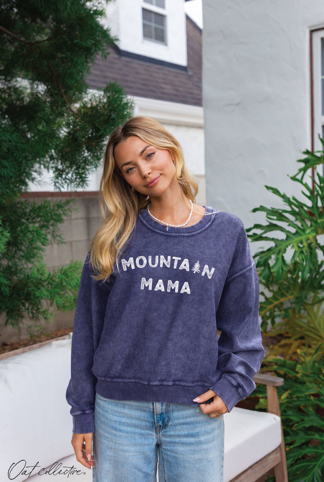 MOUNTAIN MAMA CROPPED CORDED SWEATSHIRT