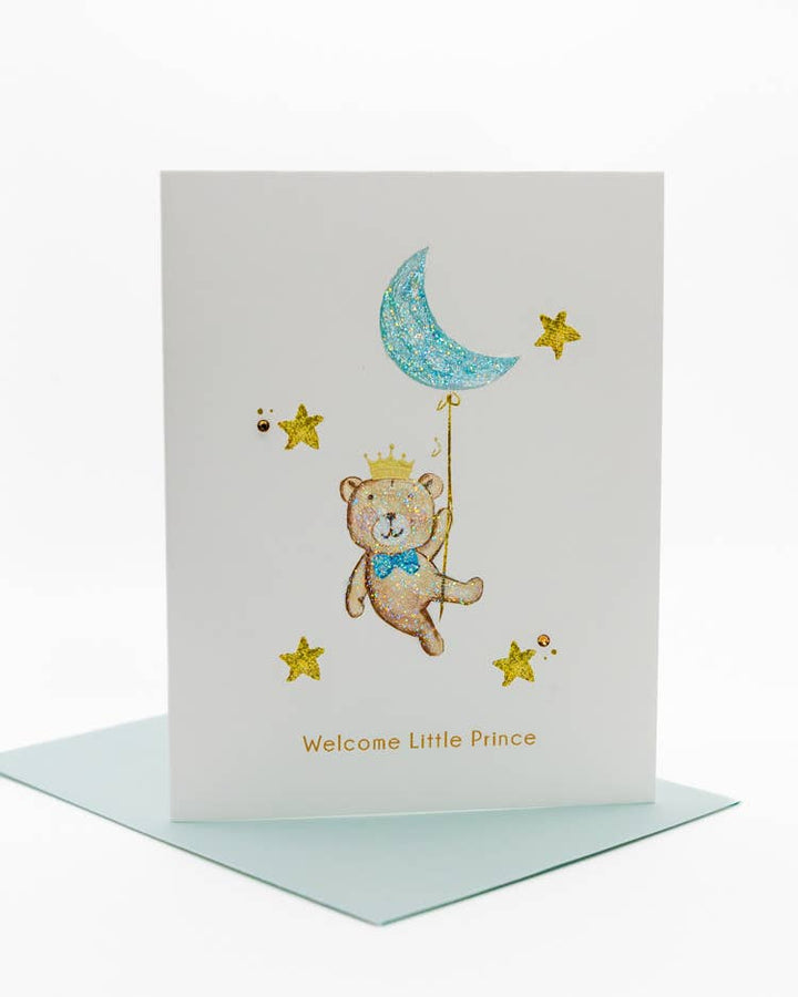 'Sweet Little Prince' Teddy Bear New Baby Greeting Card