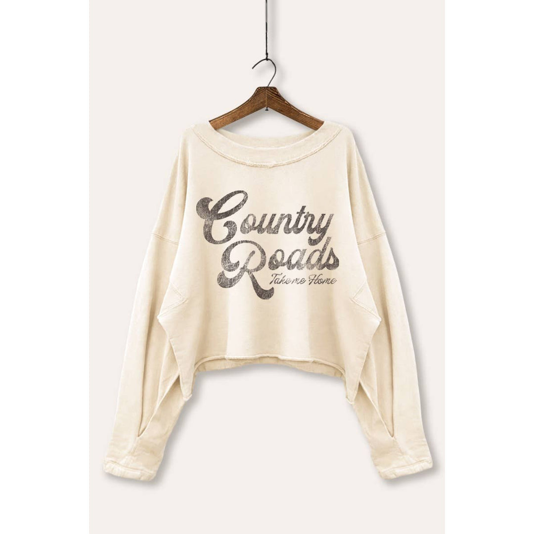 COUNTRY ROADS CROPPED GRAPHIC SWEATSHIRT