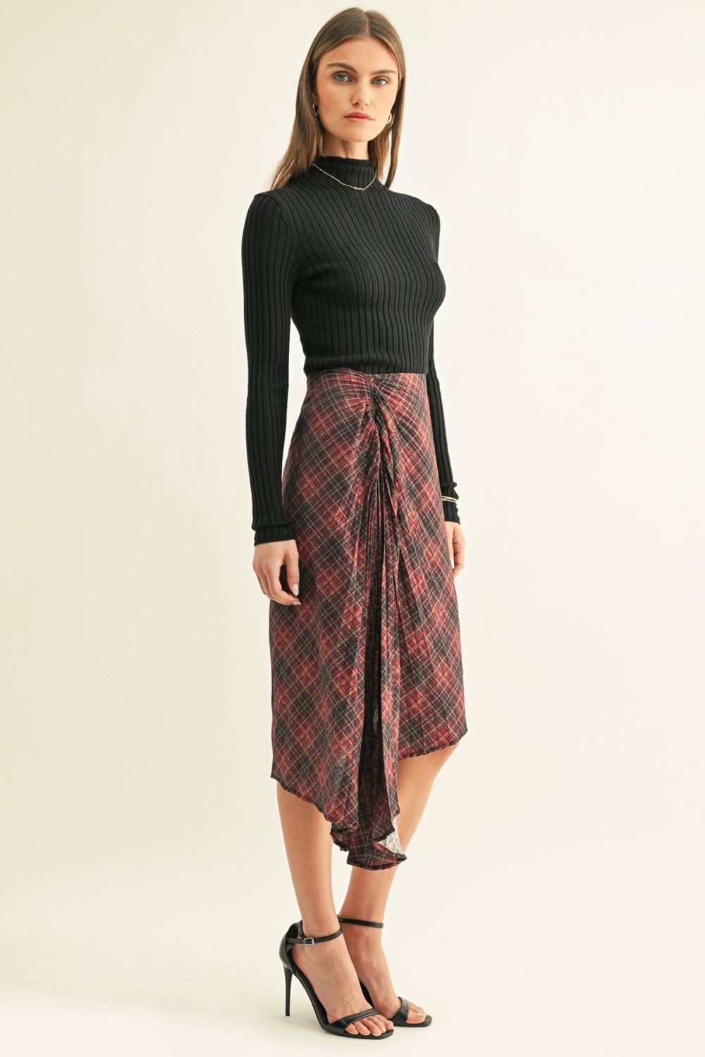 ELSIE ASYMMETRICAL PLEATED MIDI SKIRT