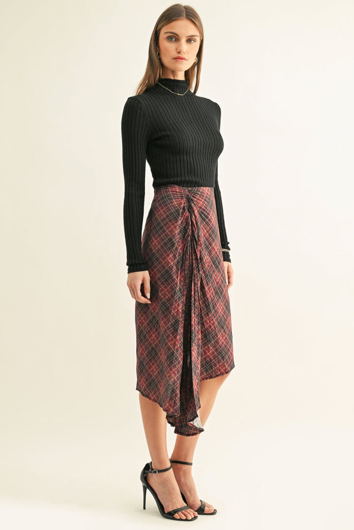 ELSIE ASYMMETRICAL PLEATED MIDI SKIRT