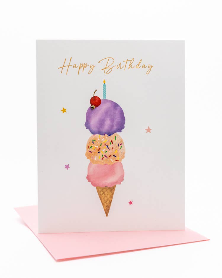 'Cherry on Top' Ice Cream Birthday Greeting Card