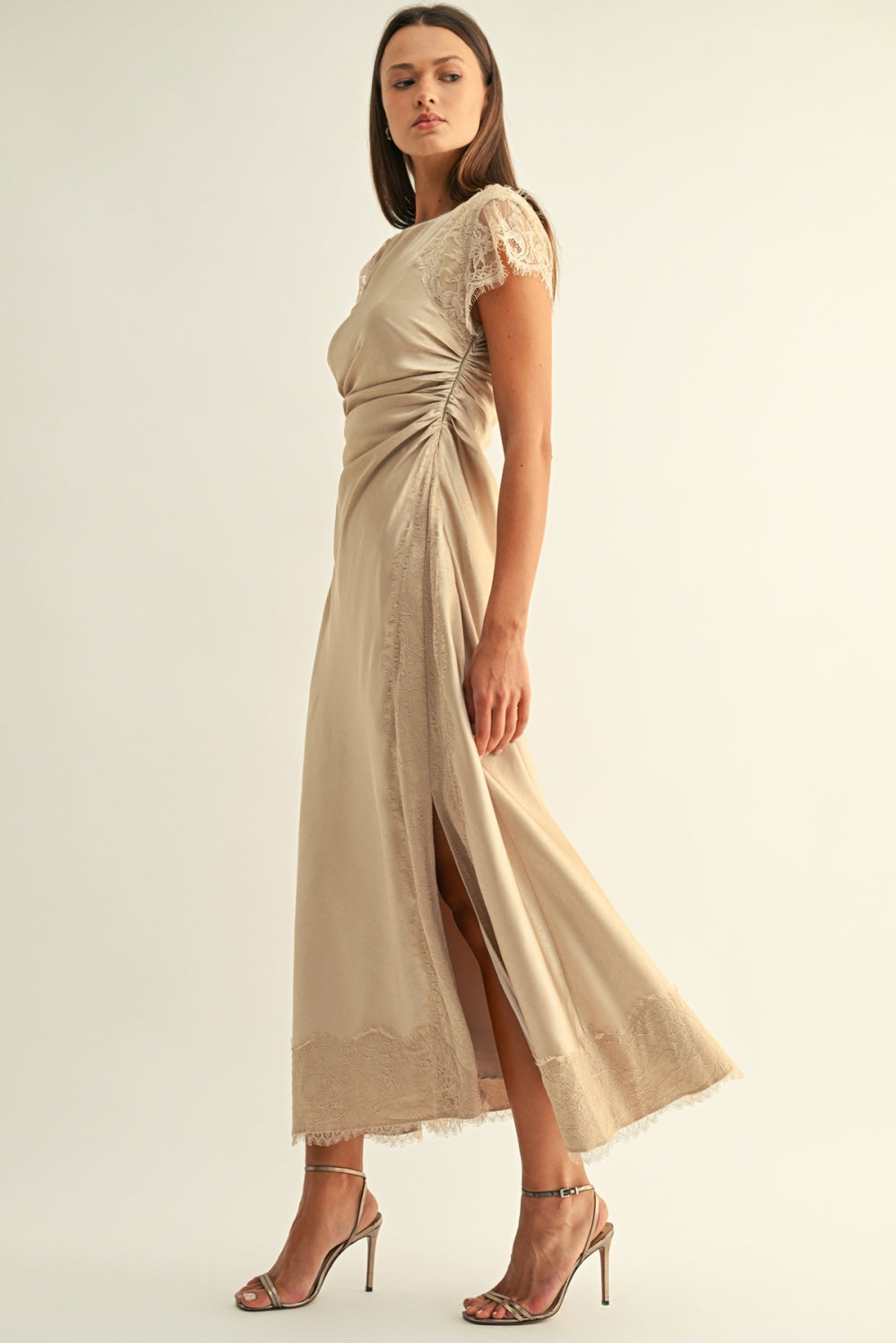 CAMILA LACE CONTRAST SATIN MAXI DRESS