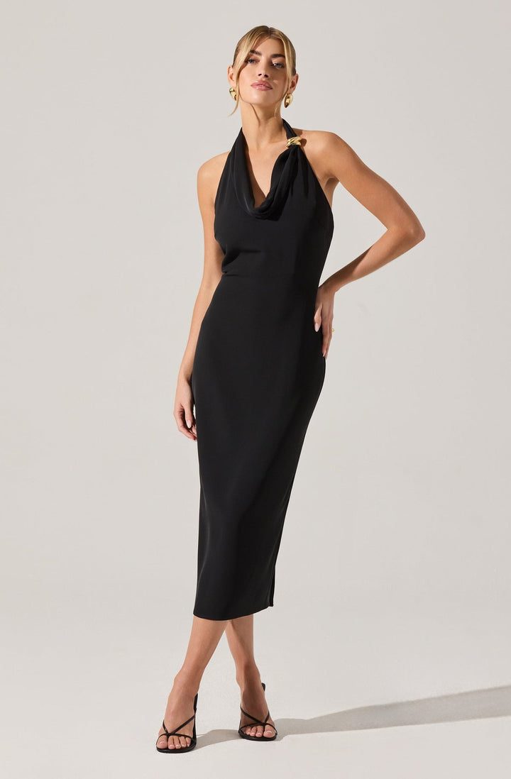 ALANNA HALTER COWL NECK DRESS