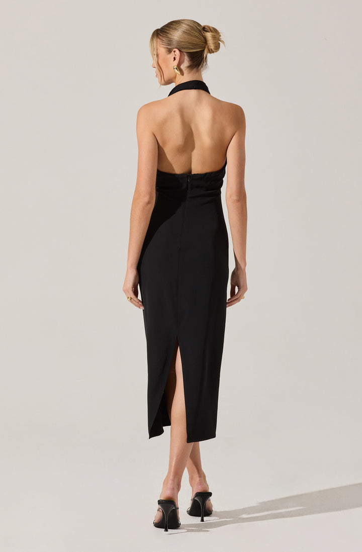 ALANNA HALTER COWL NECK DRESS