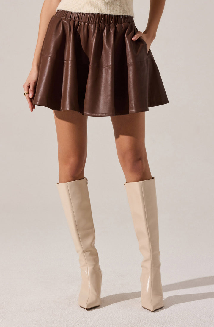 CHELSEY FLARED FAUX LEATHER SKIRT